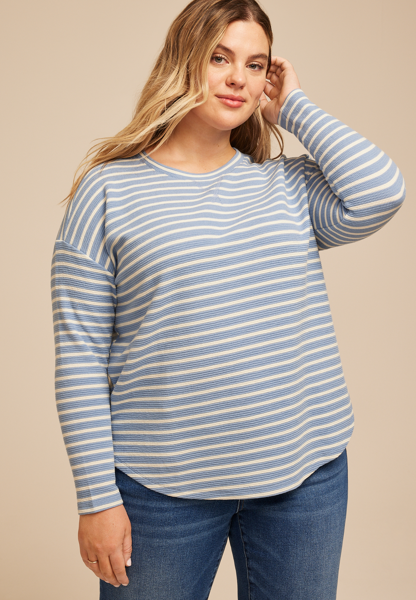 Plus Size 24/7 Clara Textured Long Sleeve Tee
