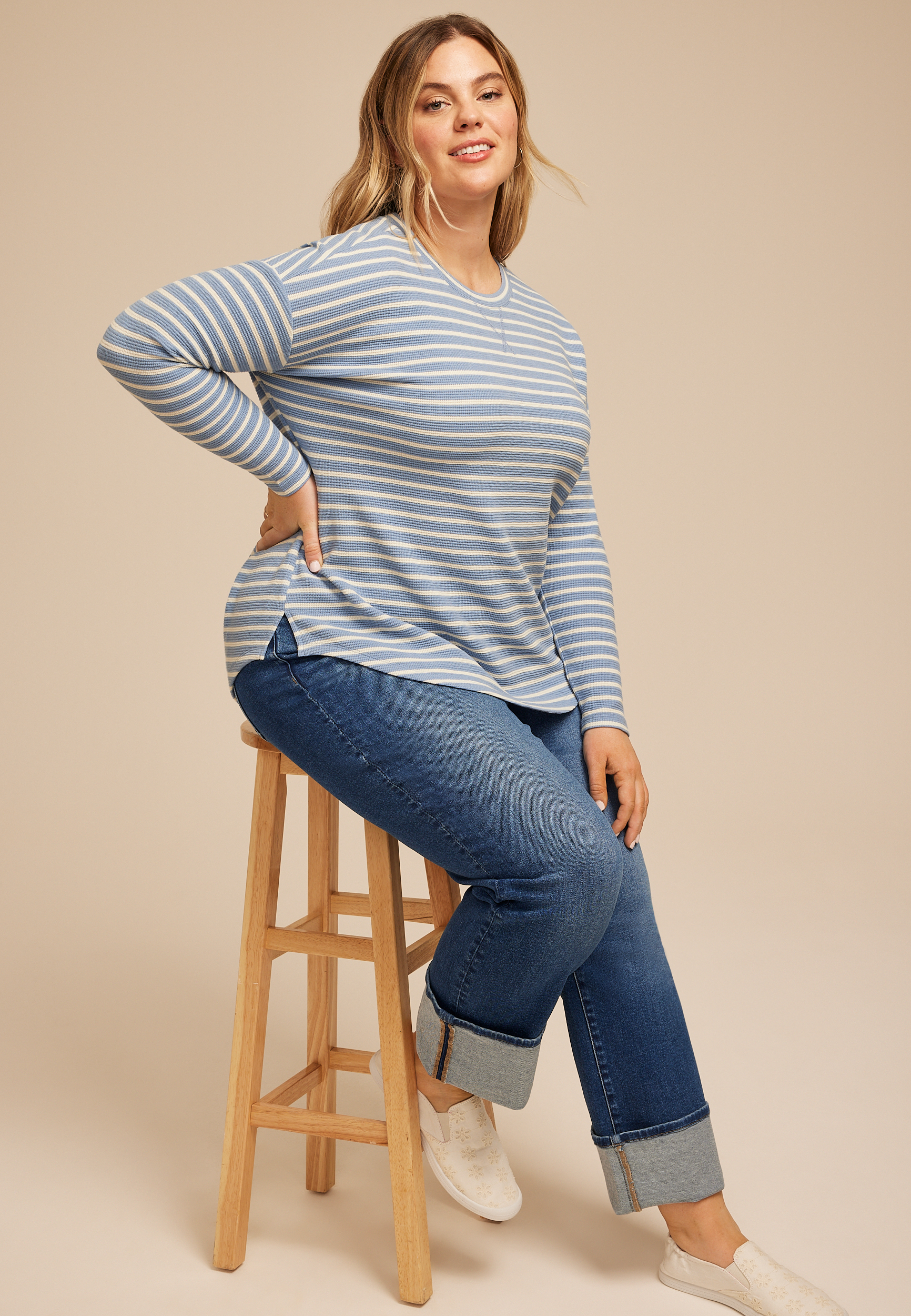 Plus Size 24/7 Clara Textured Long Sleeve Tee, C8499, large