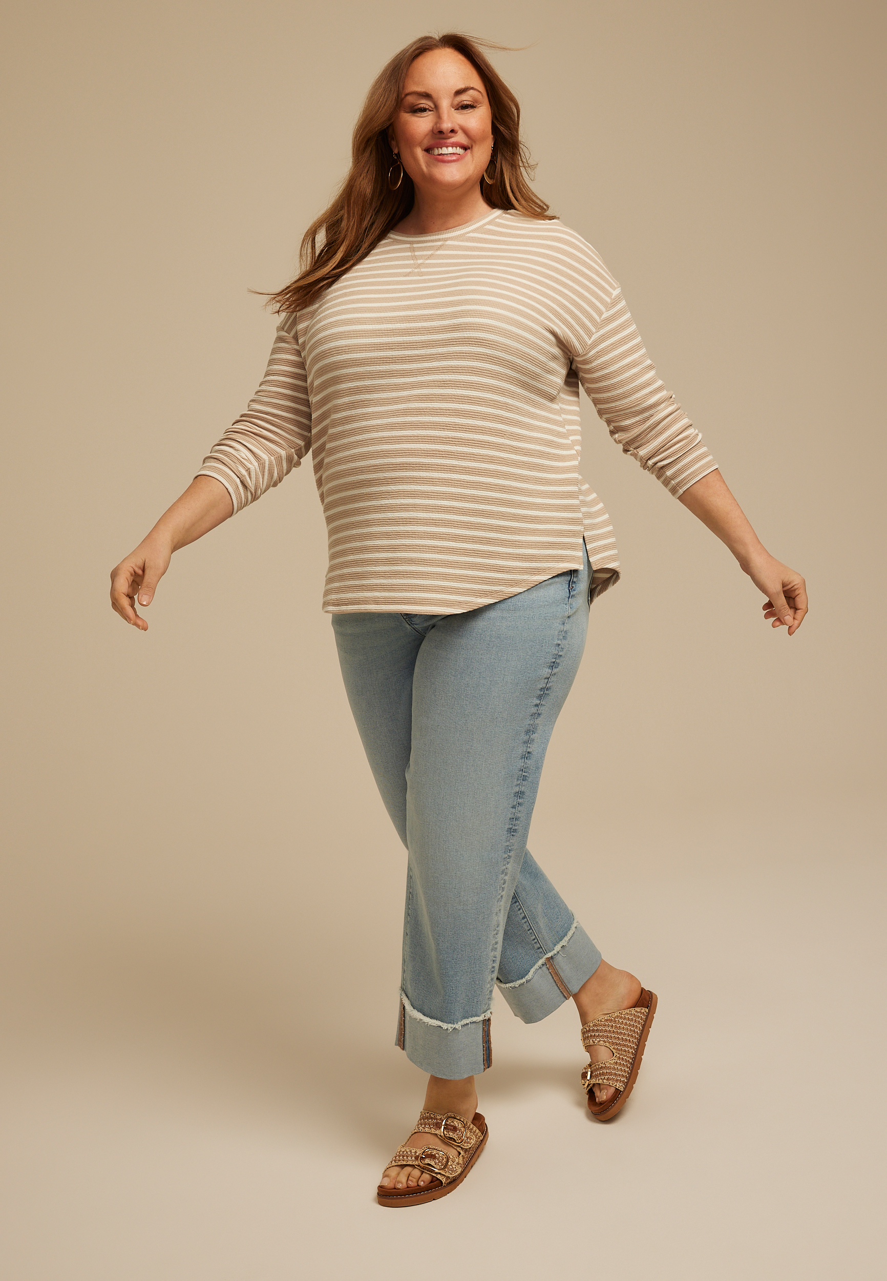 Plus Size 24/7 Clara Textured Long Sleeve Tee