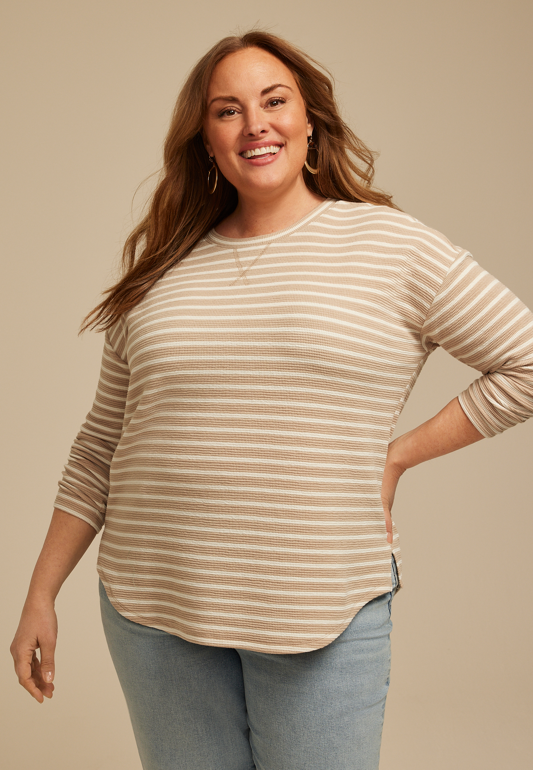 Plus Size 24/7 Clara Textured Long Sleeve Tee - thumbnail 9