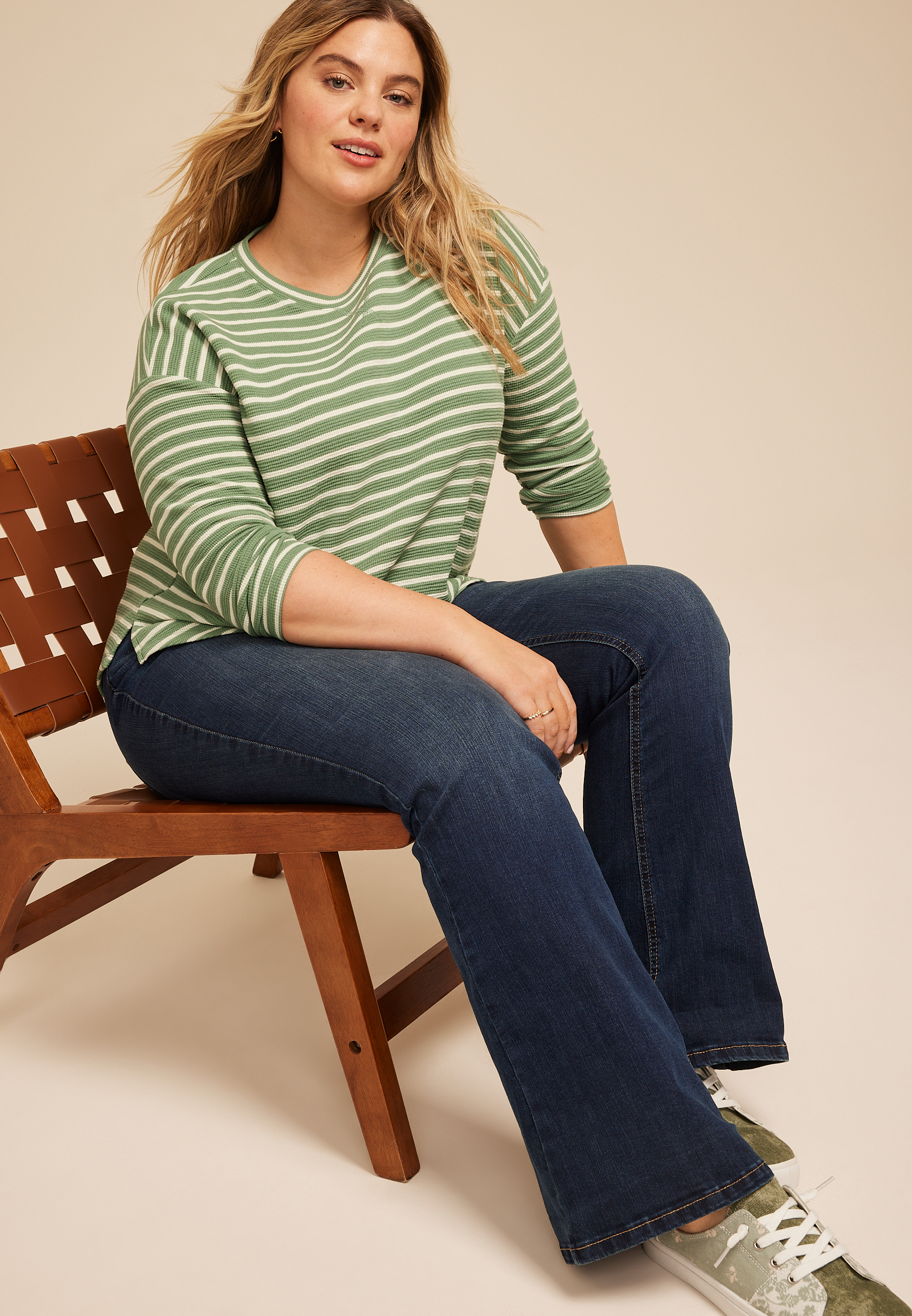 Plus Size 24/7 Clara Textured Long Sleeve Tee, C914, large
