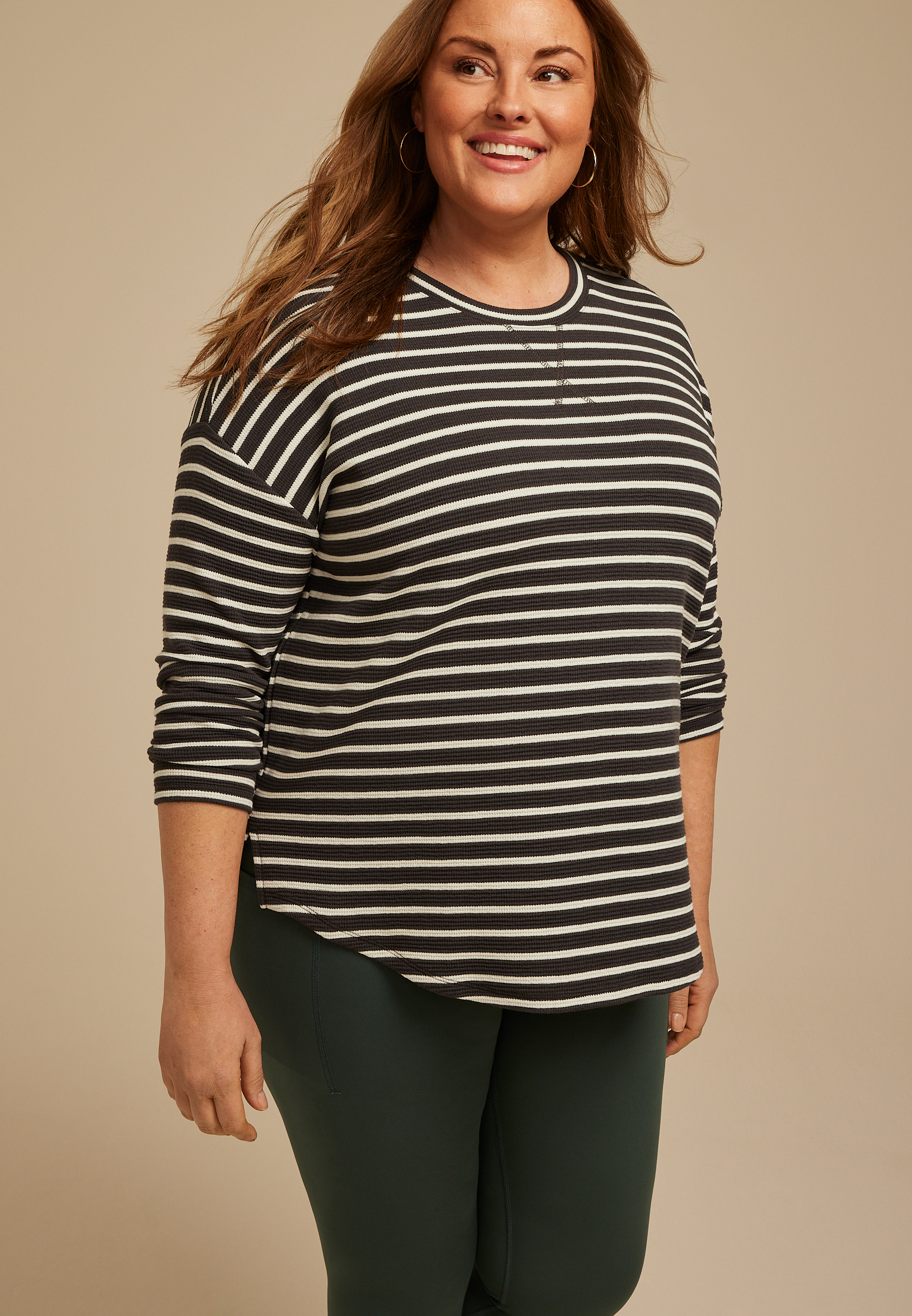 Plus Size 24/7 Clara Textured Long Sleeve Tee
