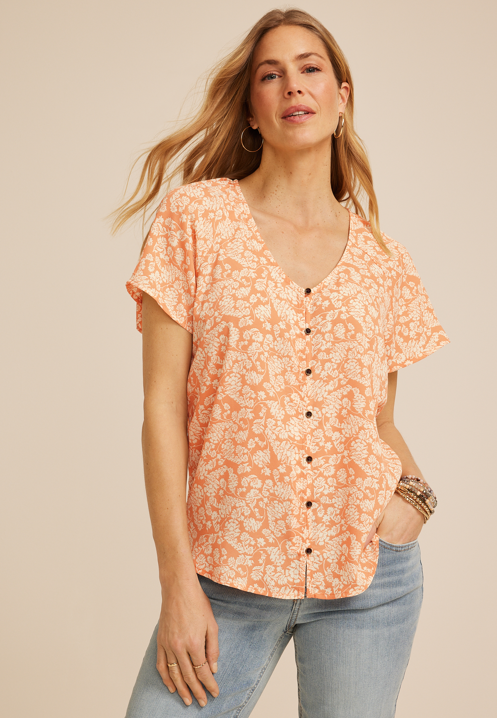 Floral Button Front Blouse