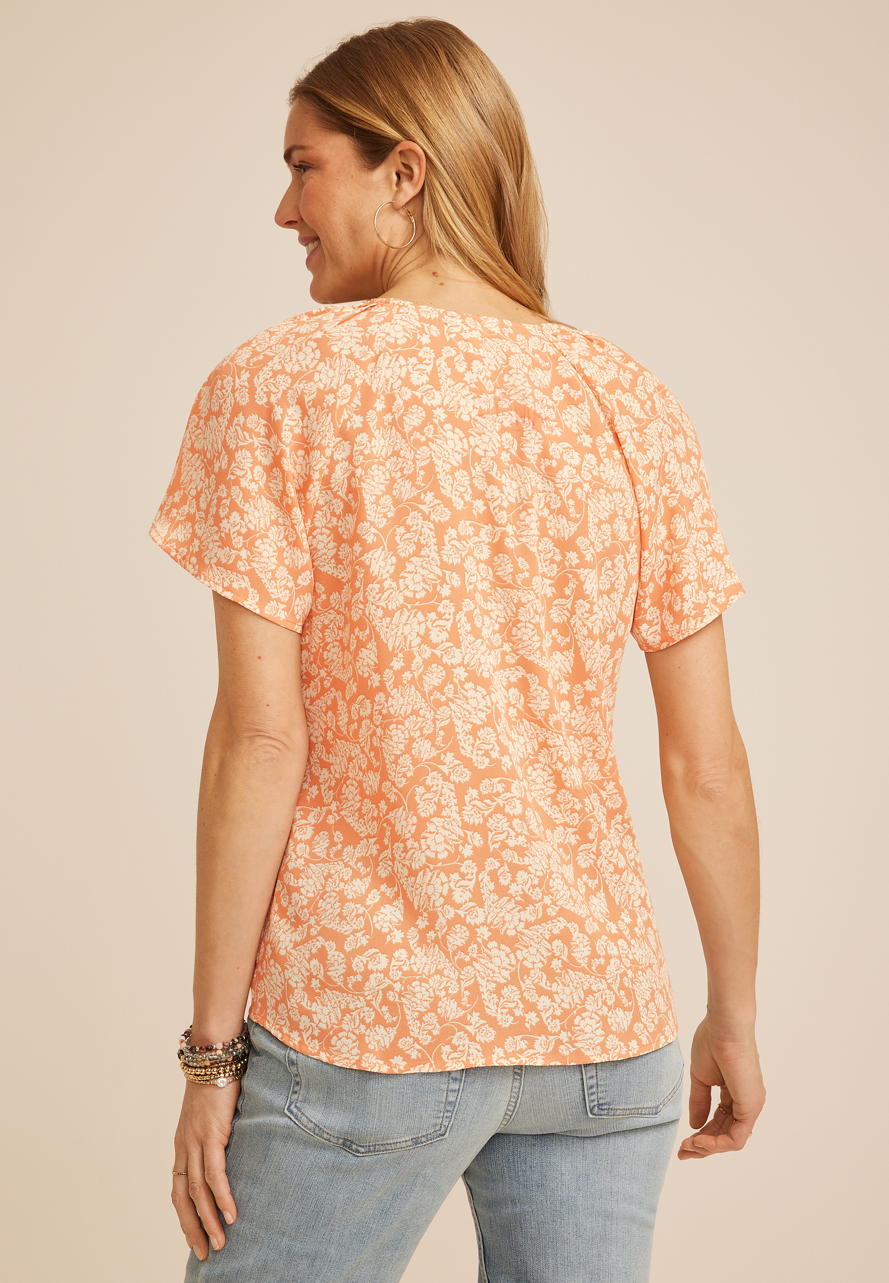 Floral Button Front Blouse, C8086, large