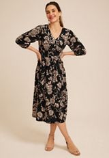 Floral V Neck Midi Dress, C1756, small