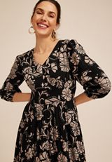 Floral V Neck Midi Dress, C1756, small