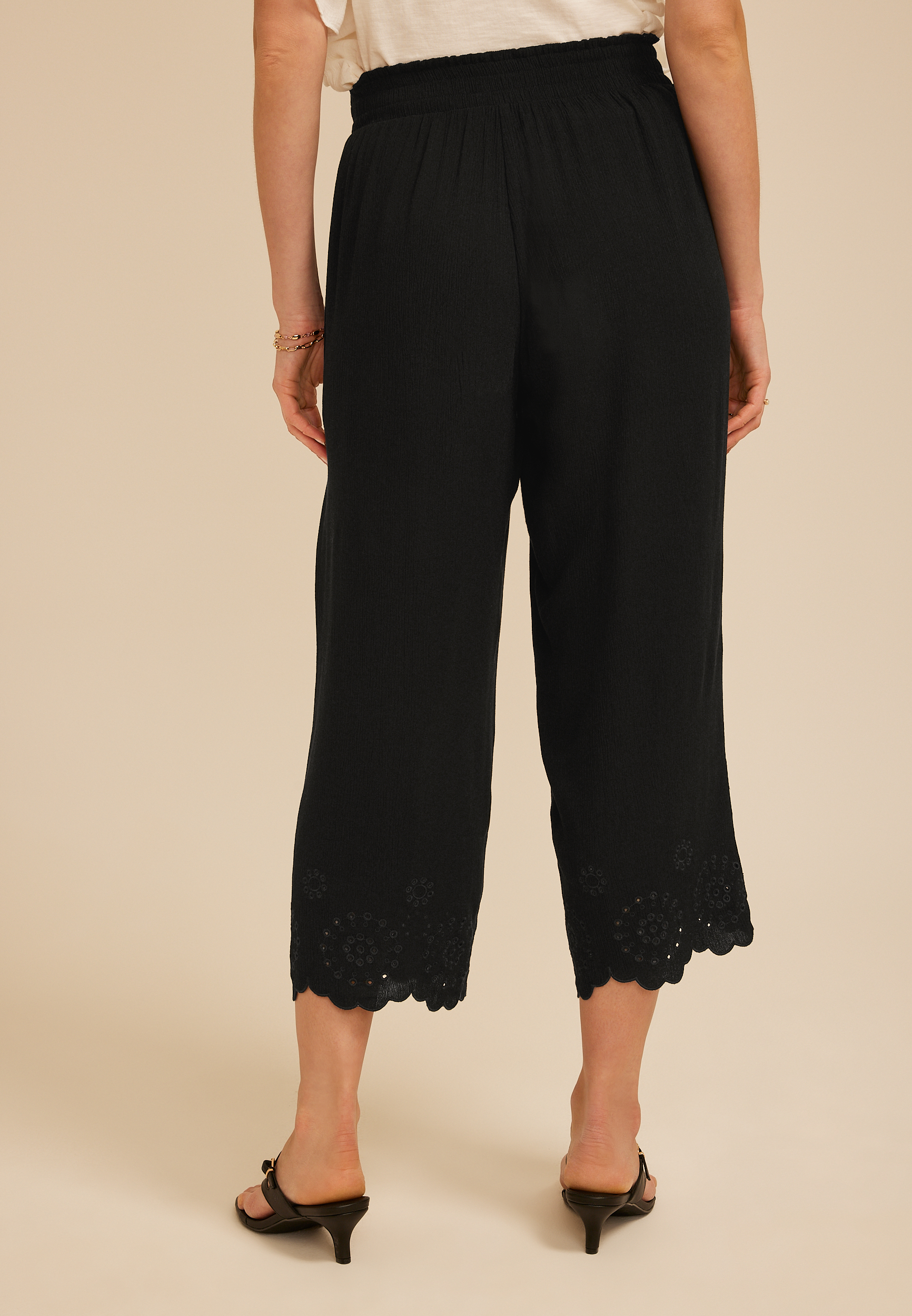 Scalloped Eyelet Hem Palazzo Pant, C106, large
