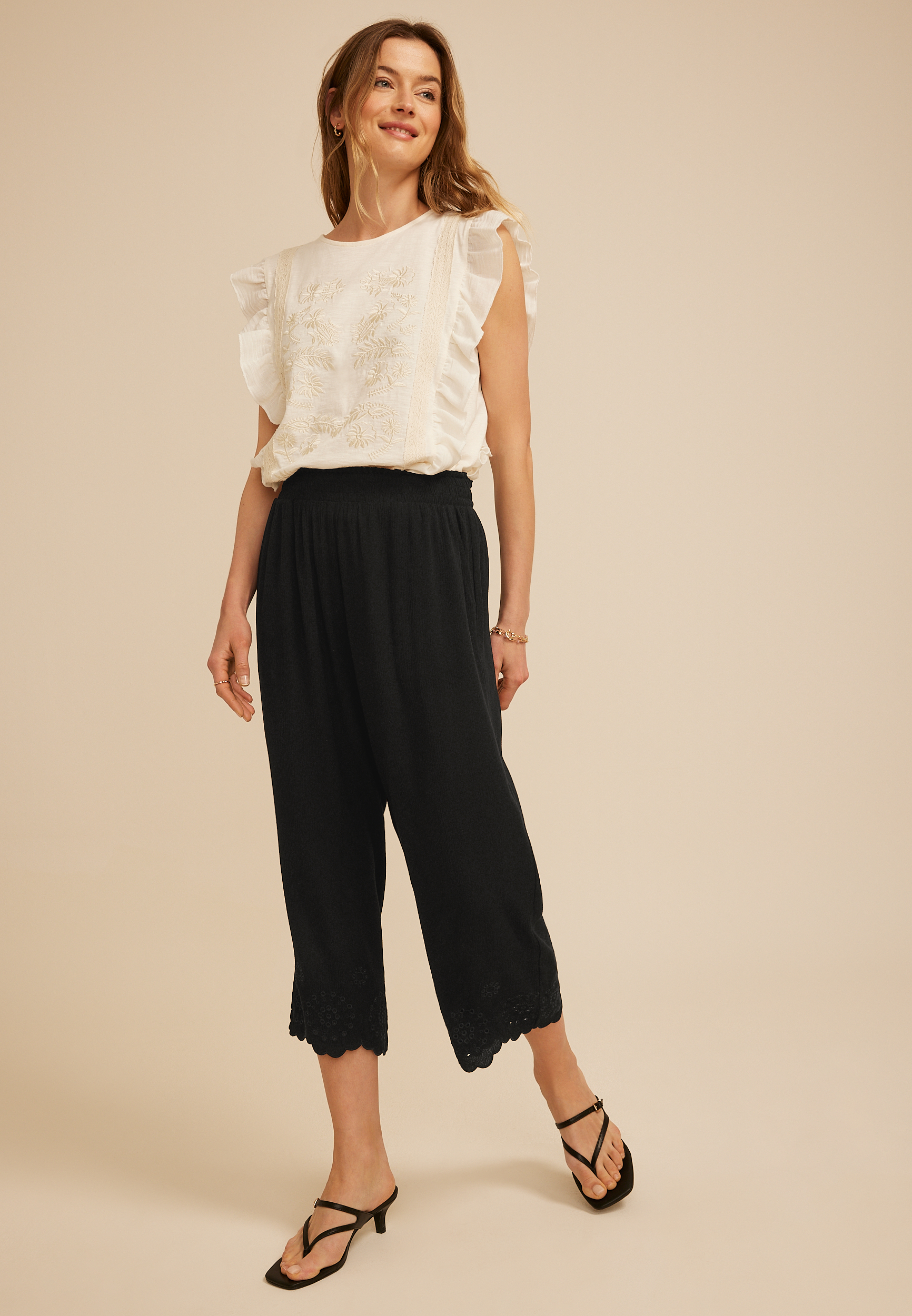 Scalloped Eyelet Hem Palazzo Pant | maurices