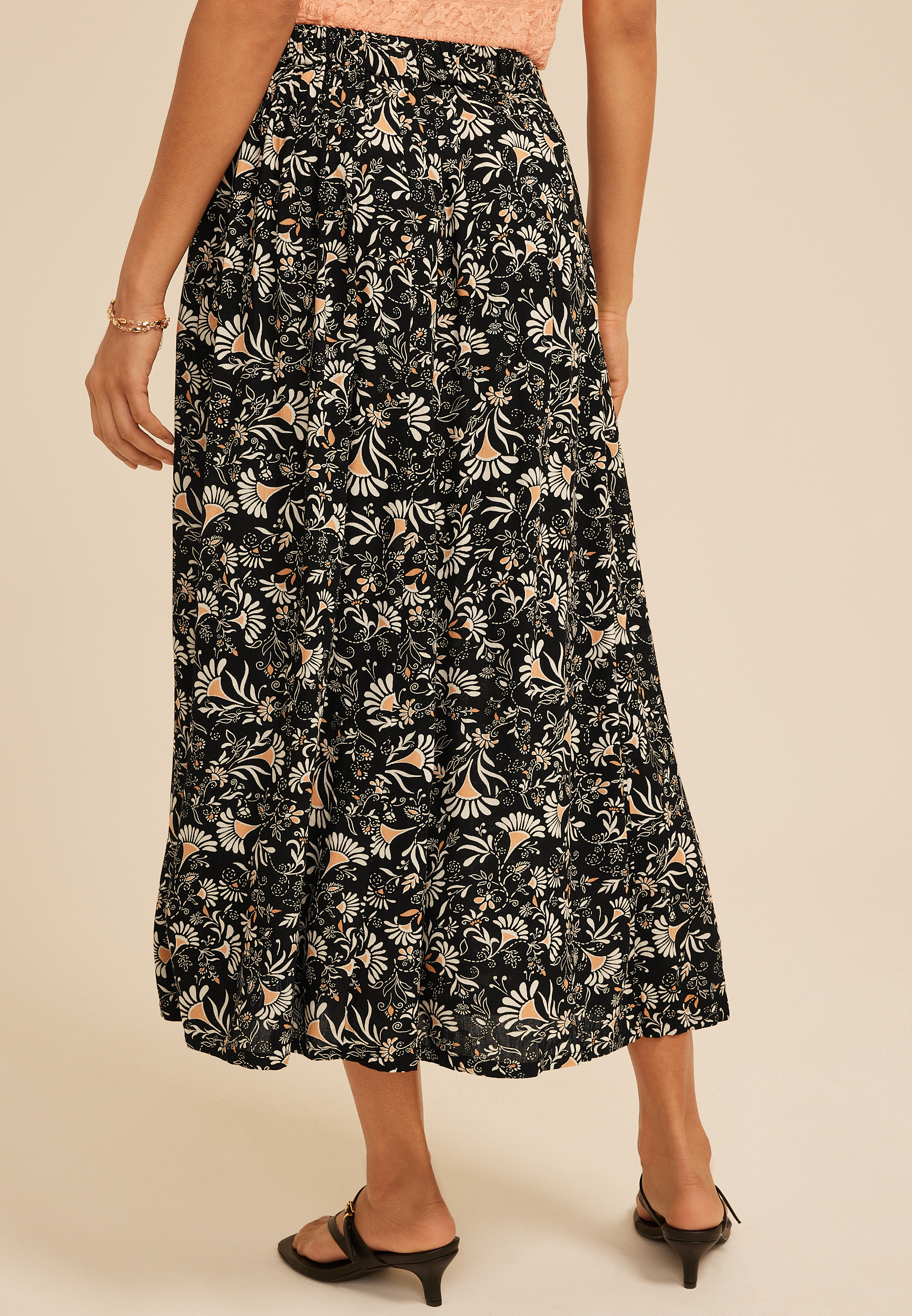 Floral Button Front Maxi Skirt