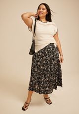 Plus Size Floral Button Front Maxi Skirt, C1756, small