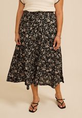 Plus Size Floral Button Front Maxi Skirt, C1756, small