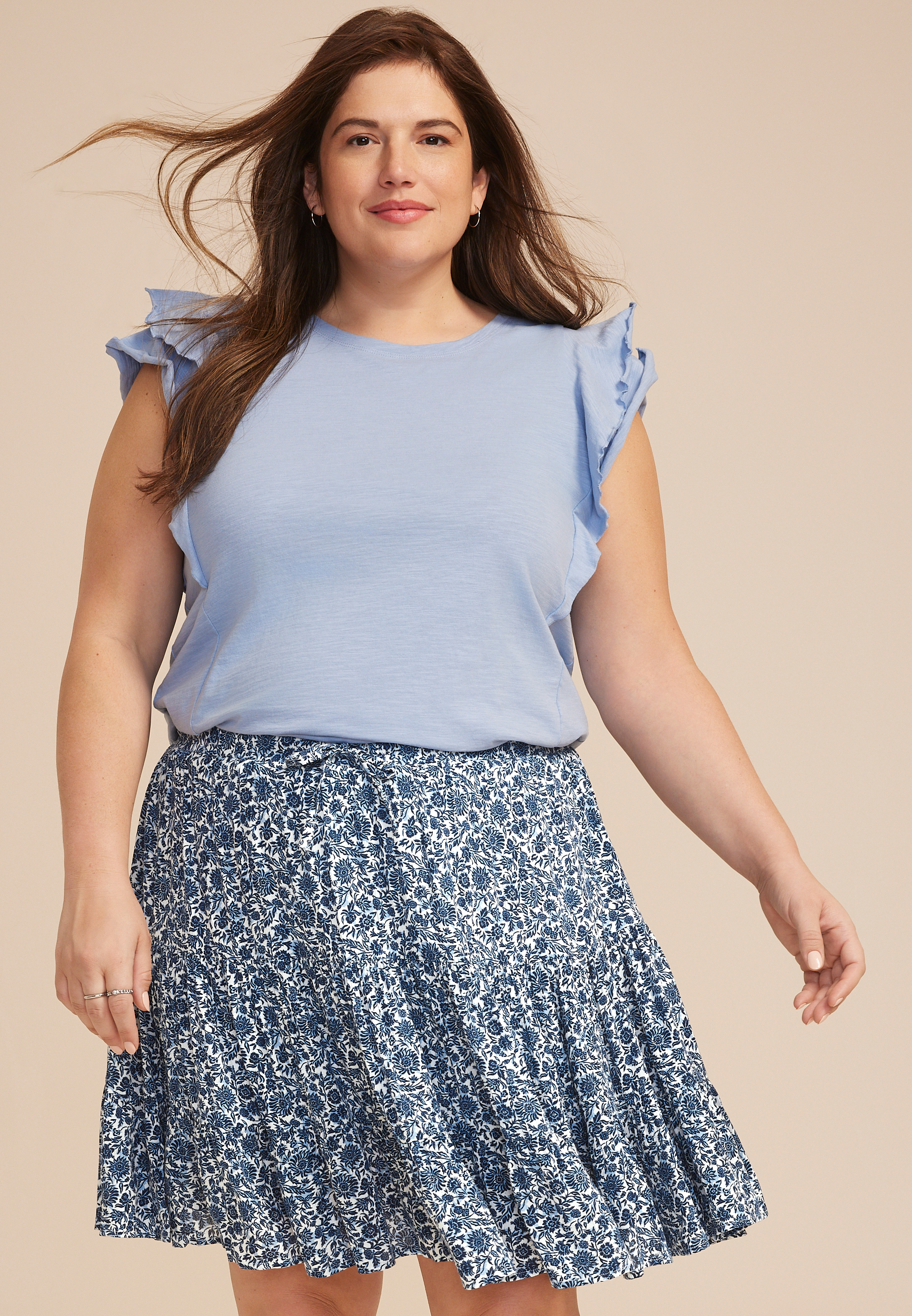 Plus Size Floral Tiered Mini Skort