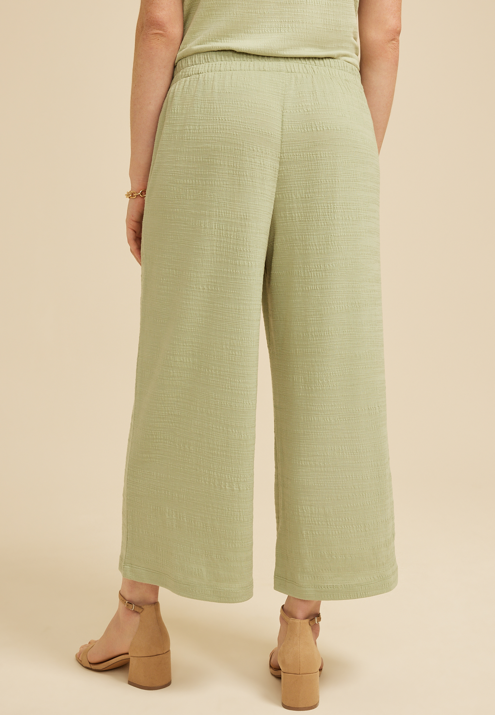 Textured Wide Leg Cropped Pant, C738, large