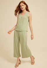 Textured Wide Leg Cropped Pant, C738, small