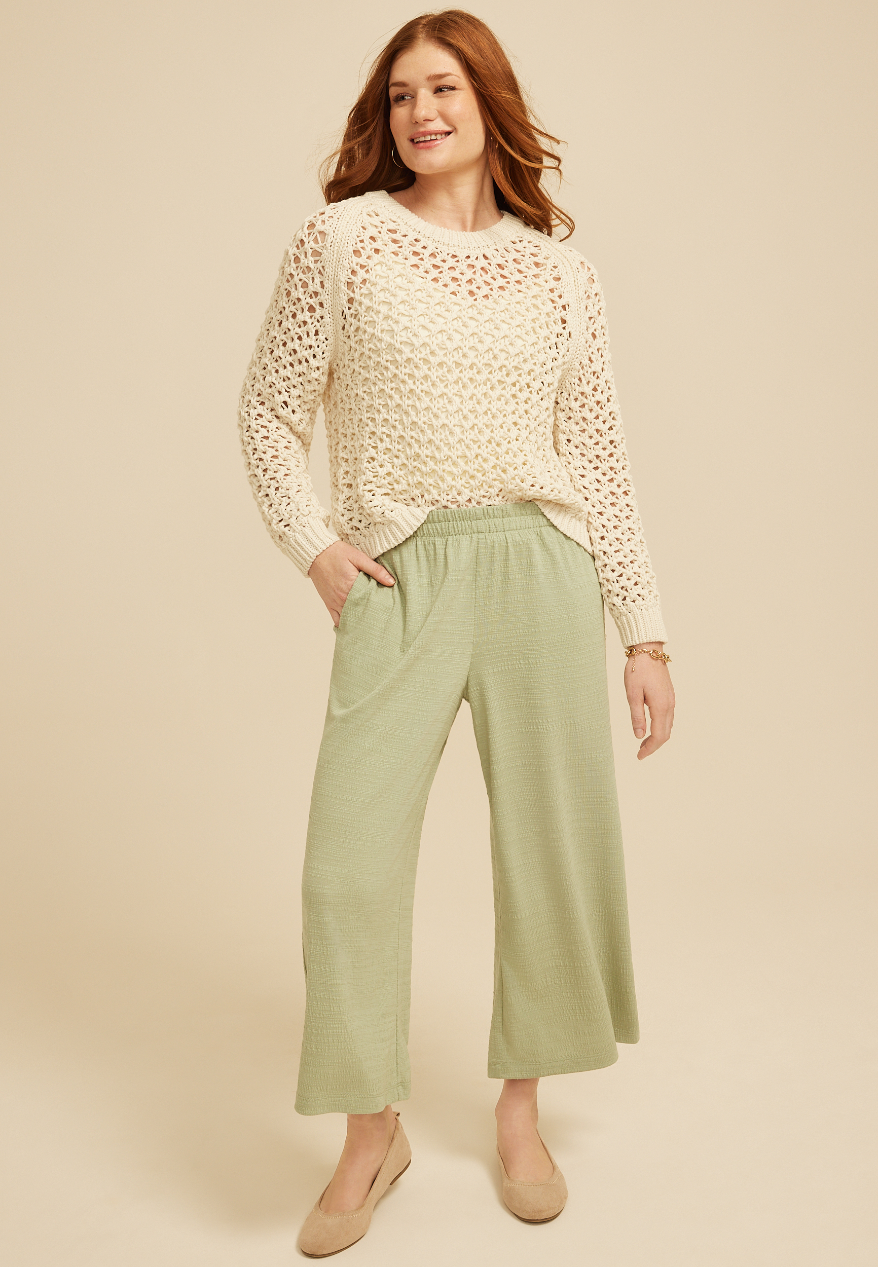 Textured Wide Leg Cropped Pant | maurices
