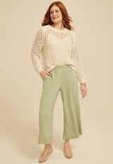 Textured Wide Leg Cropped Pant, C738, small