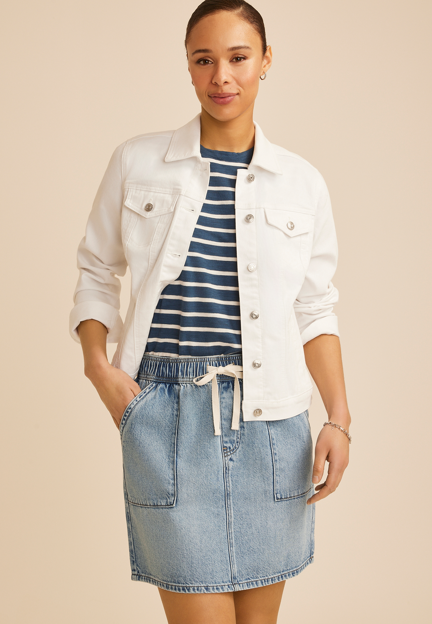 m jeans by maurices&trade; High Rise Light Soft Pull On Skirt, C2806, large