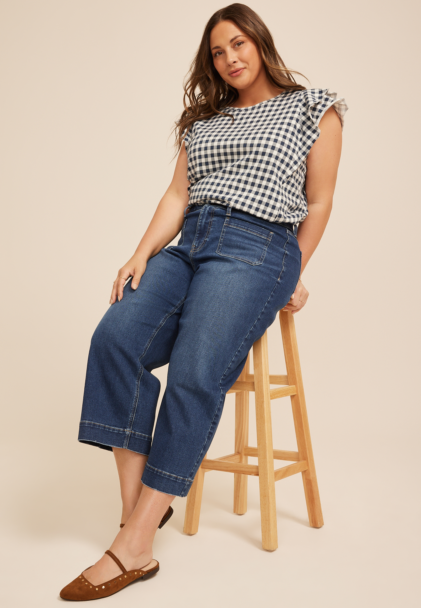 Plus Size m jeans by maurices&trade; High Rise Patch Pocket Wide Leg Cropped Jean