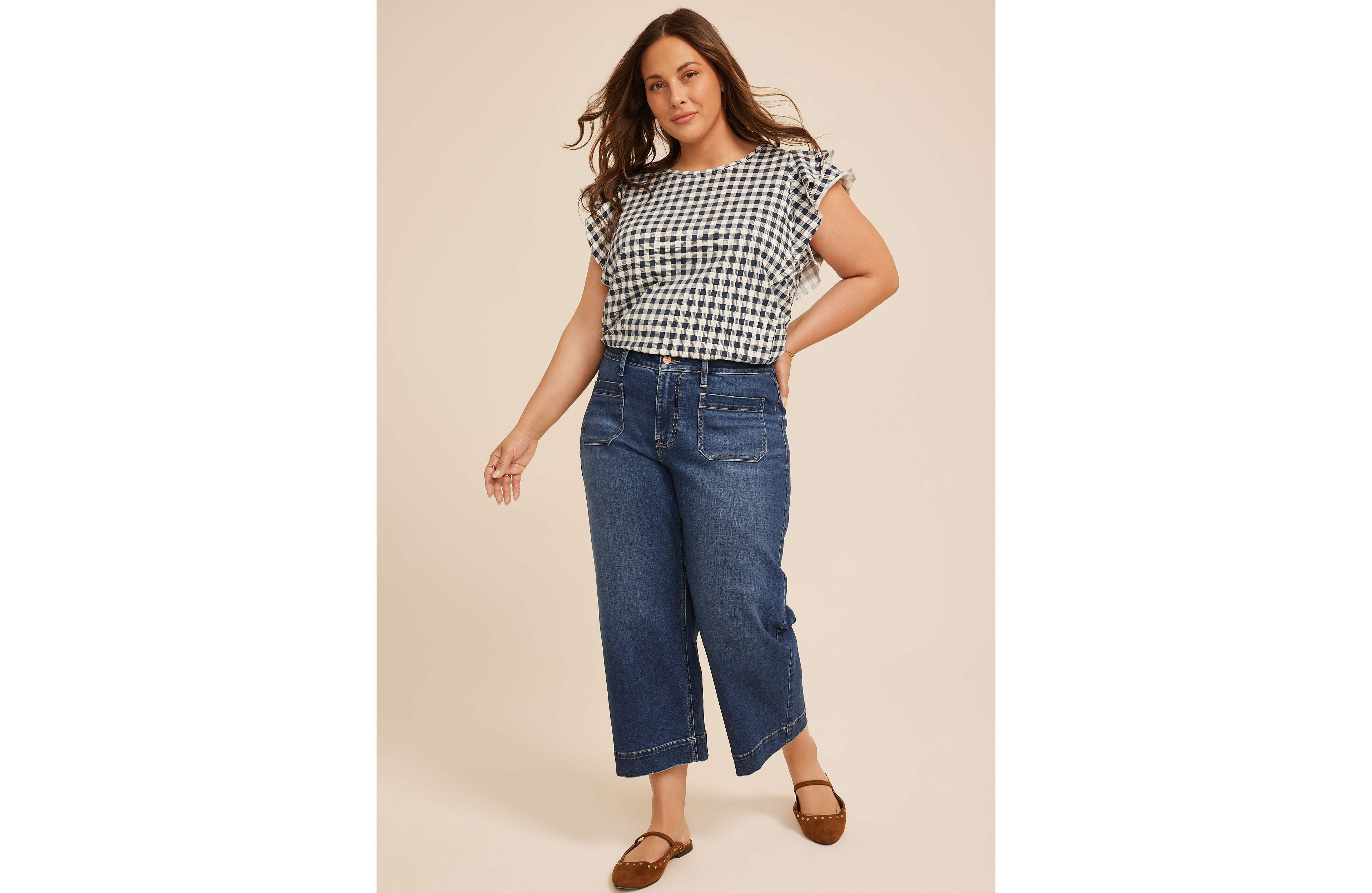 Plus m jeans by maurices™ High Rise Patch Pocket Wide Leg Cropped Jean