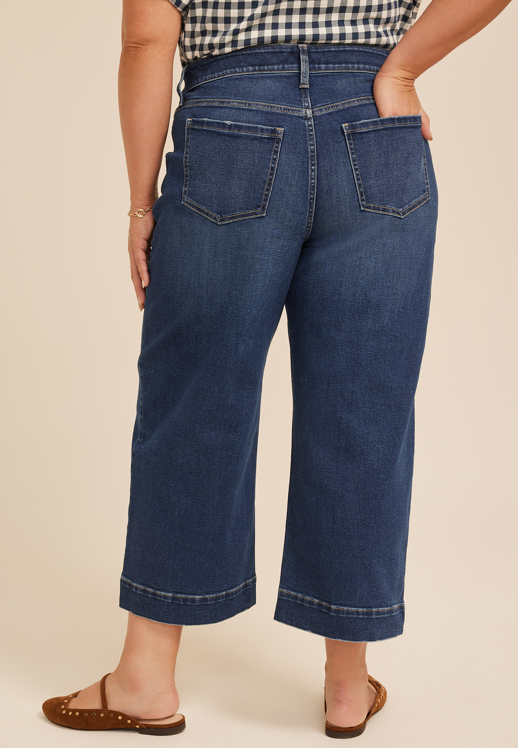 Plus Size m jeans by maurices&trade; High Rise Patch Pocket Wide Leg Cropped Jean, C258, large