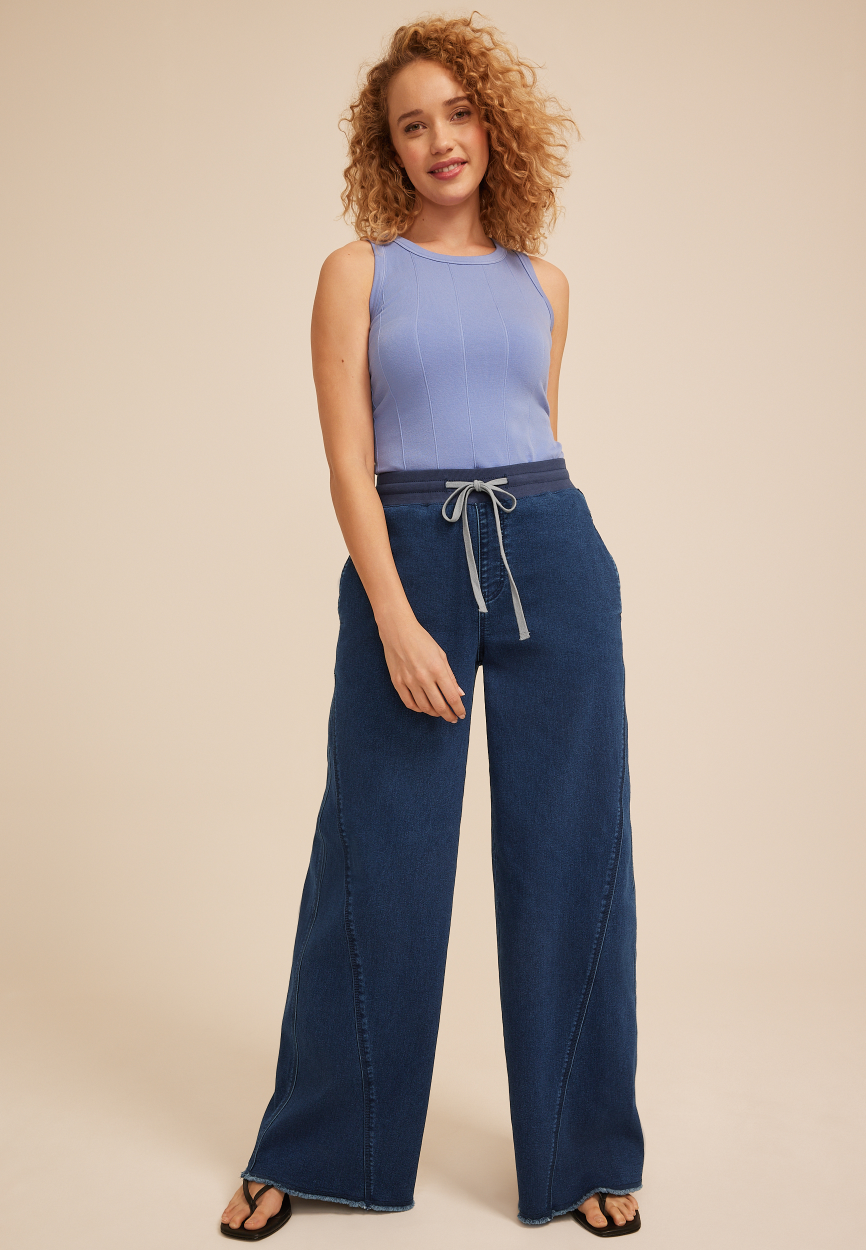Dark Knit Seamed Pull On Wide Leg Jean