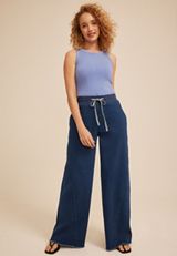 Dark Knit Seamed Pull On Wide Leg Jean, C258, small
