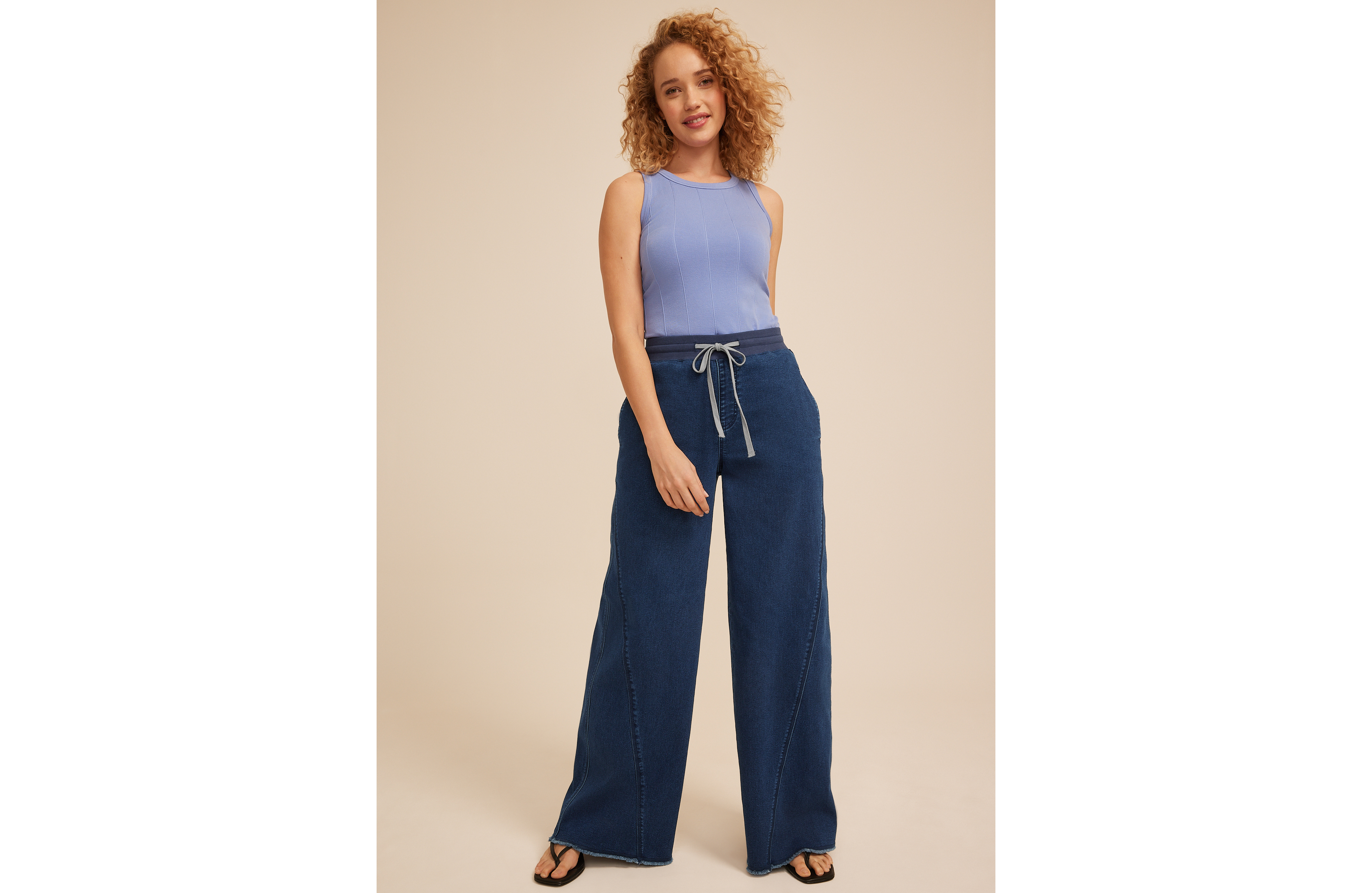 Dark Knit Seamed Pull On Wide Leg Jean