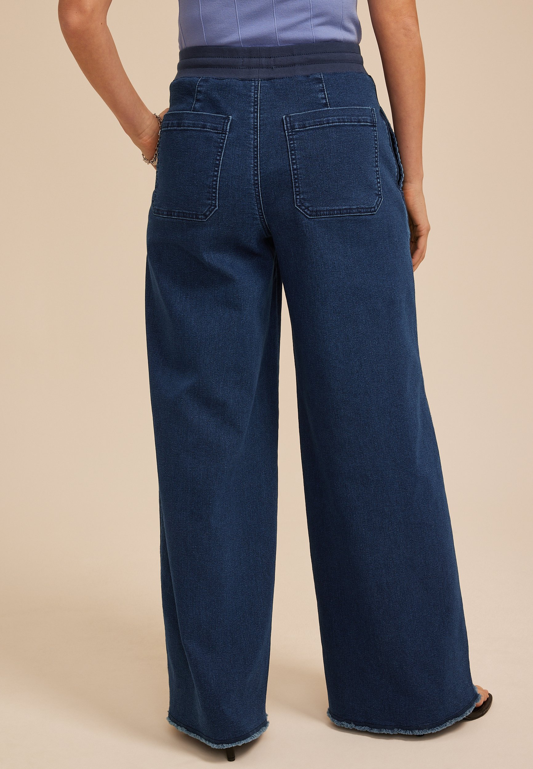 Dark Knit Seamed Pull On Wide Leg Jean, C258, large