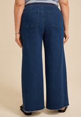 Plus Size Dark Knit Seamed Pull On Wide Leg Jean, C258, small