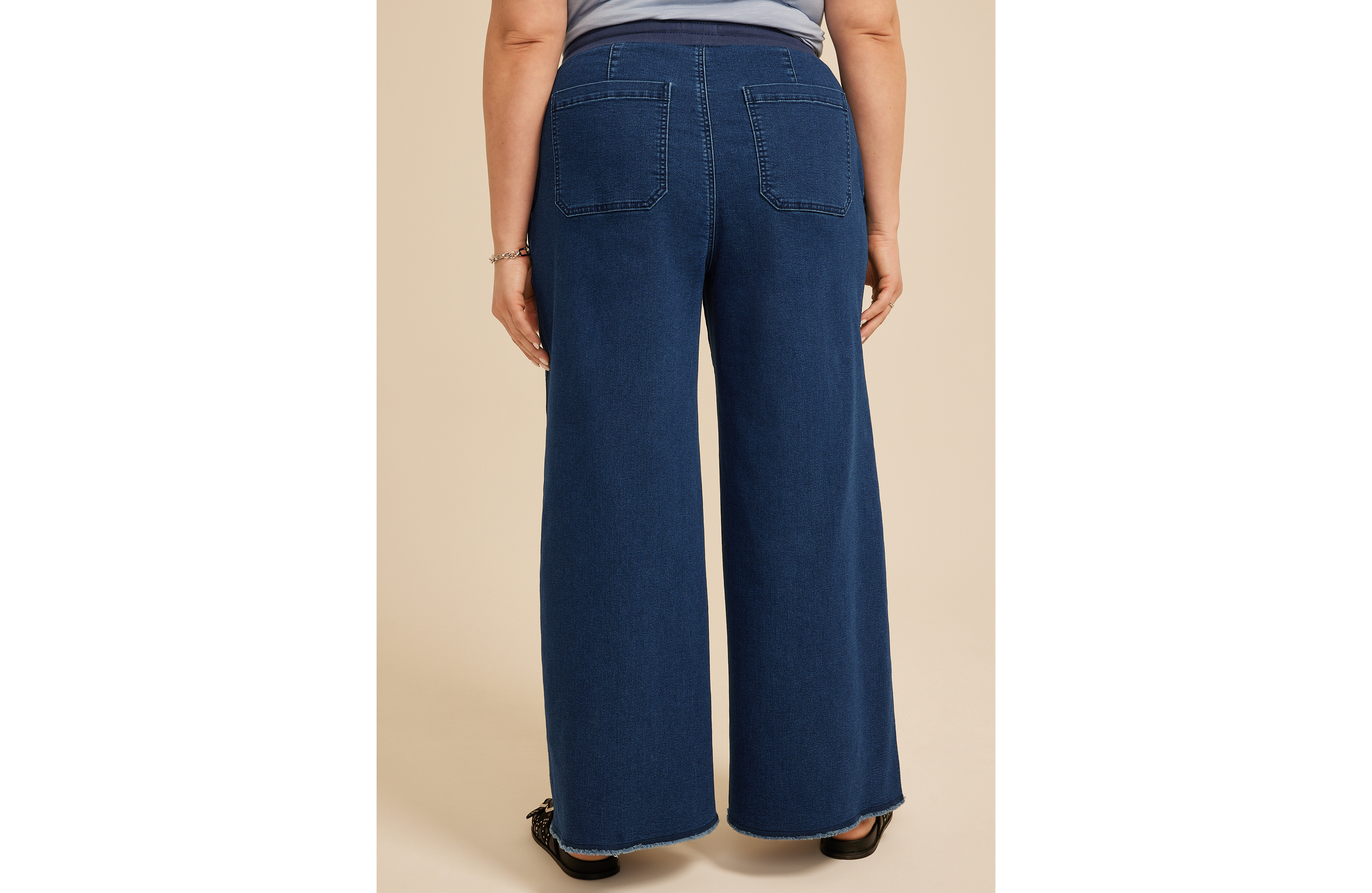 Plus Dark Knit Seamed Pull On Wide Leg Jean