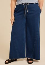 Plus Size Dark Knit Seamed Pull On Wide Leg Jean, C258, small