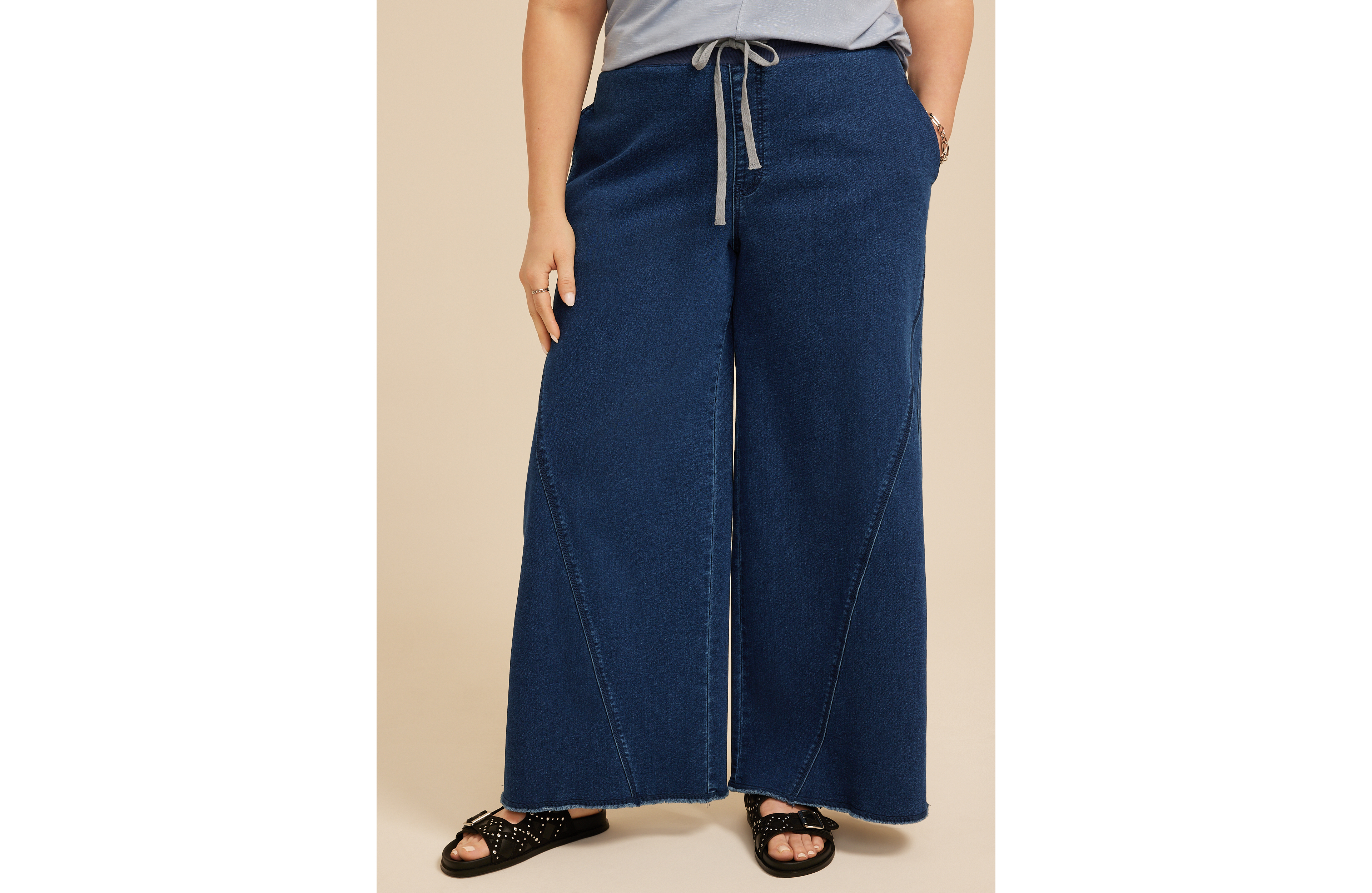 Plus Dark Knit Seamed Pull On Wide Leg Jean