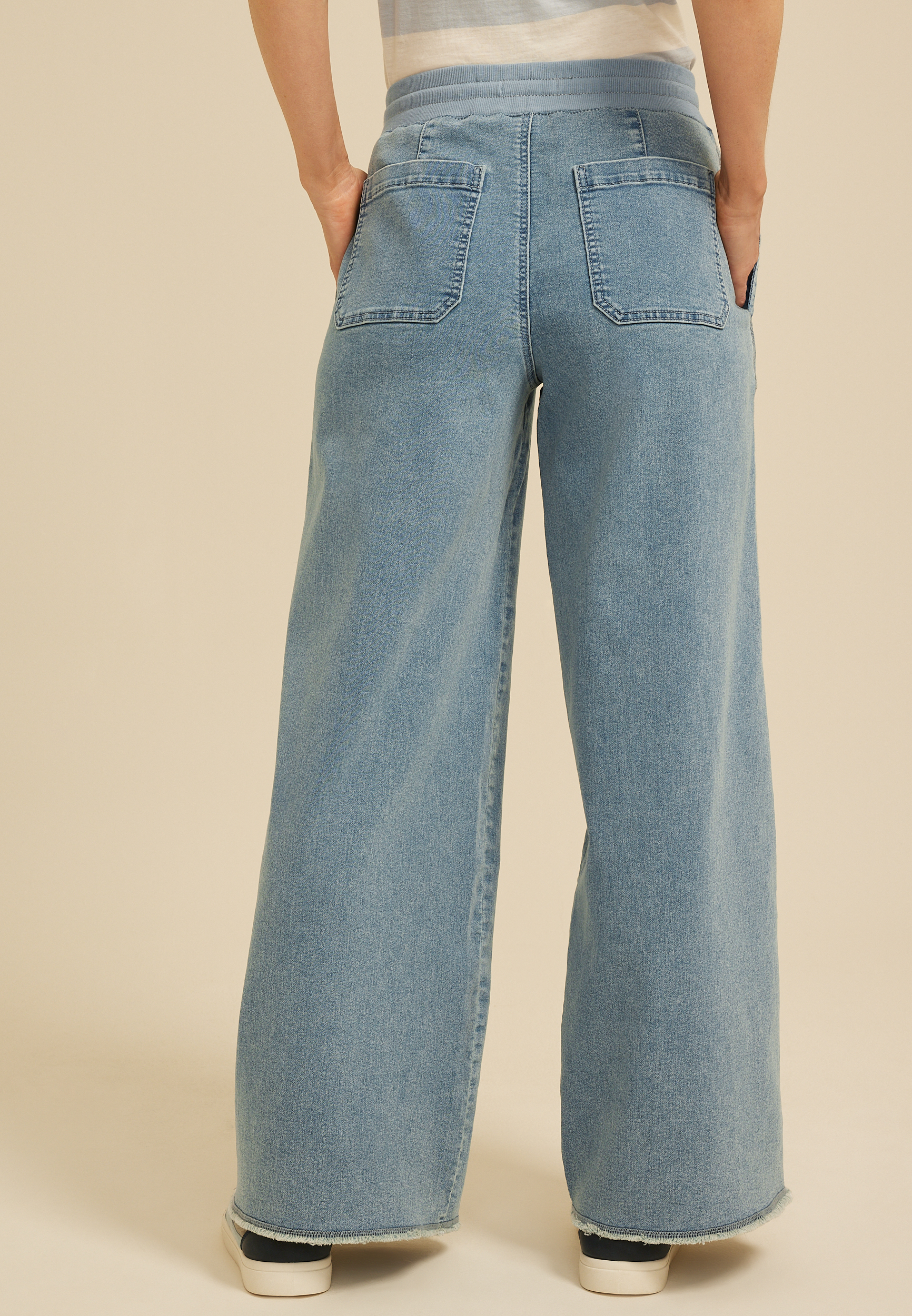 Light Knit Seamed Pull On Wide Leg Jean, C2806, large