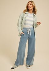Light Knit Seamed Pull On Wide Leg Jean, C2806, small