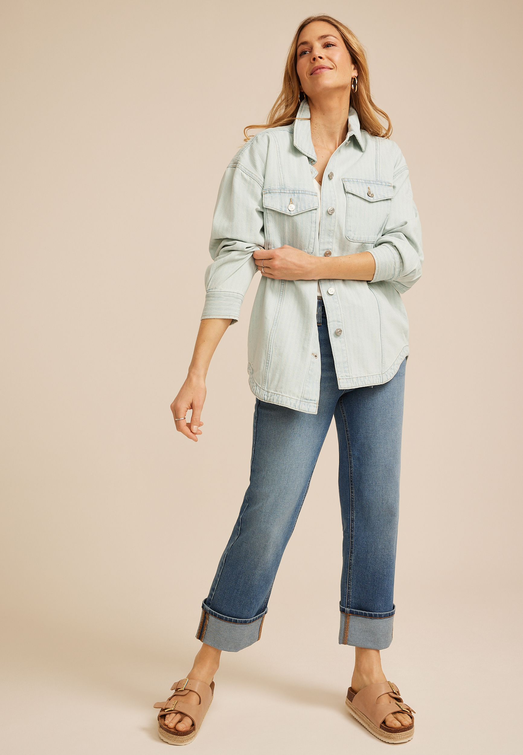 Light Herringbone Shacket, C2806, large
