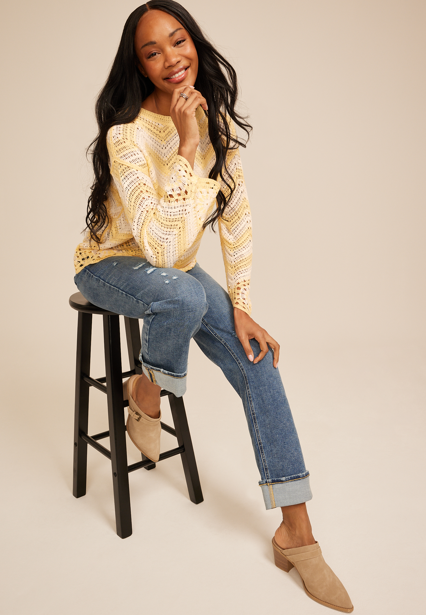 Yellow Crochet Sweater | maurices
