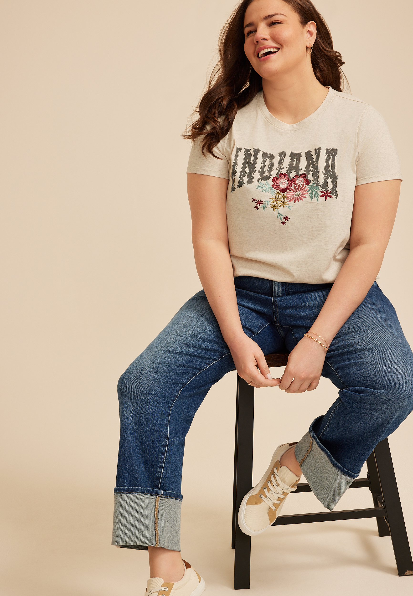 Plus Size Embroidered Flower State Classic Fit Graphic Tee