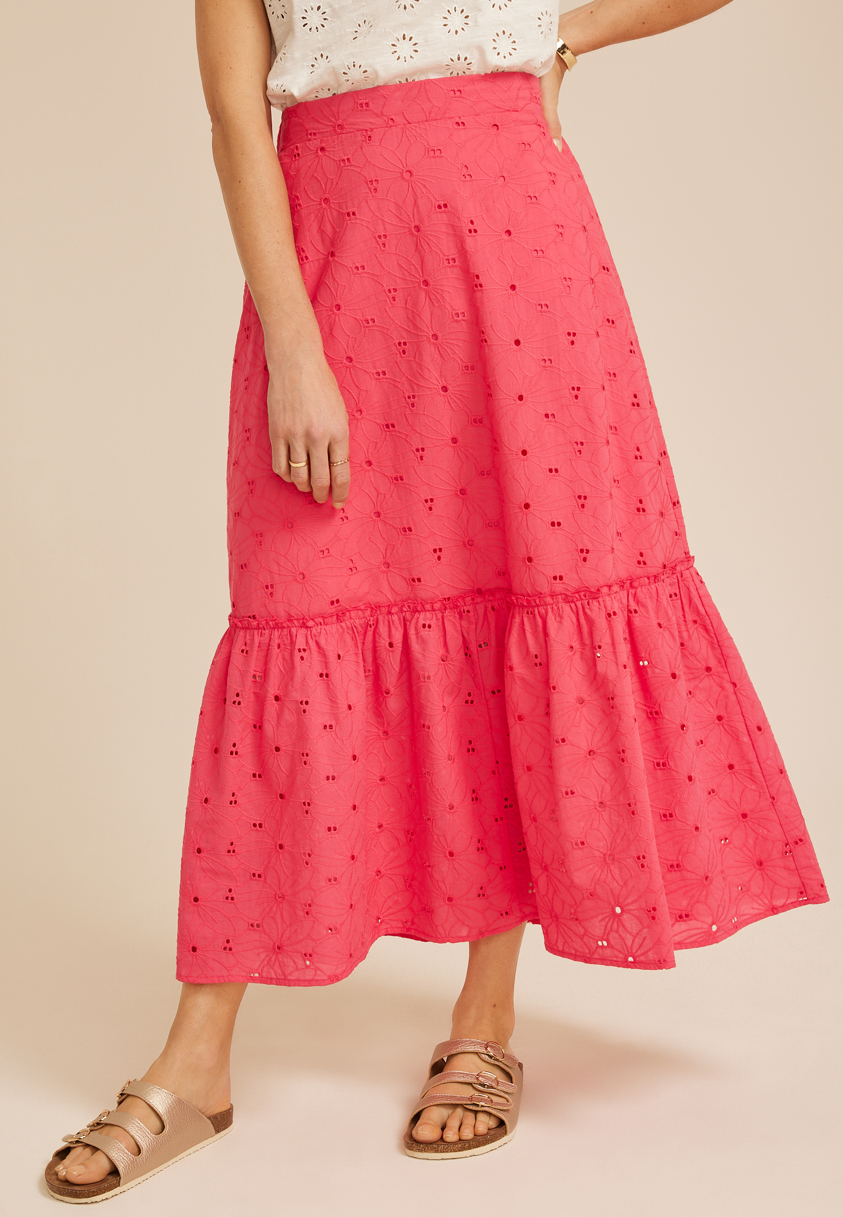 High Rise Eyelet Maxi Skirt
