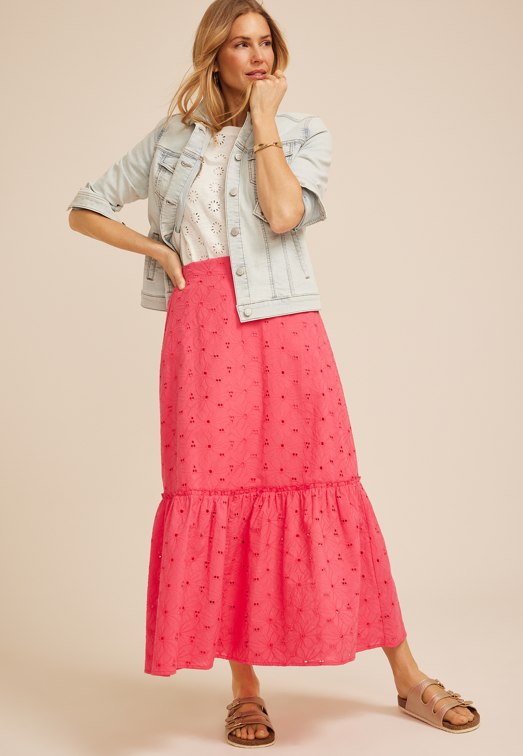 High Rise Eyelet Maxi Skirt, C1355, large