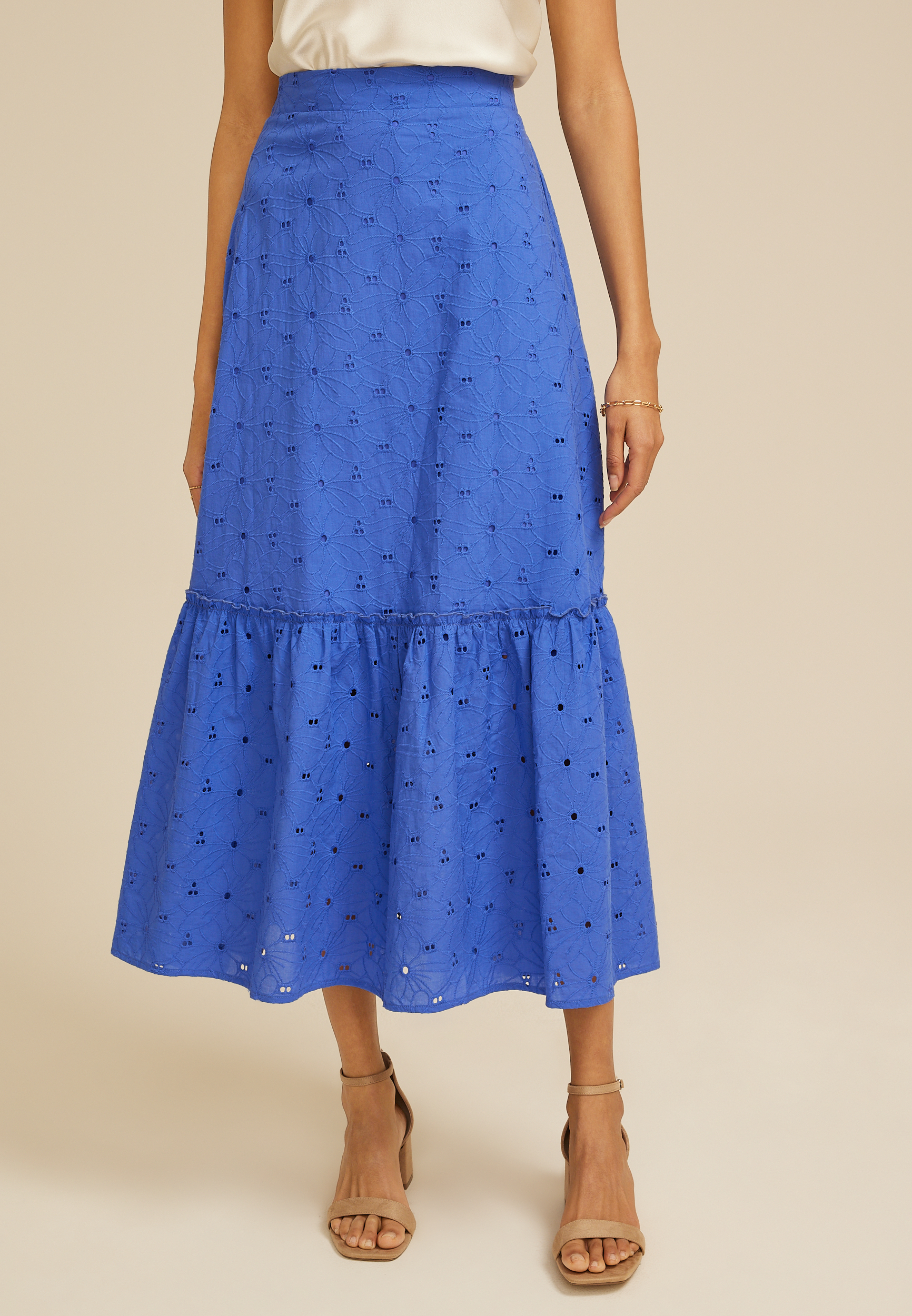 High Rise Eyelet Maxi Skirt