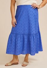 Plus Size High Rise Eyelet Maxi Skirt, C8814, small