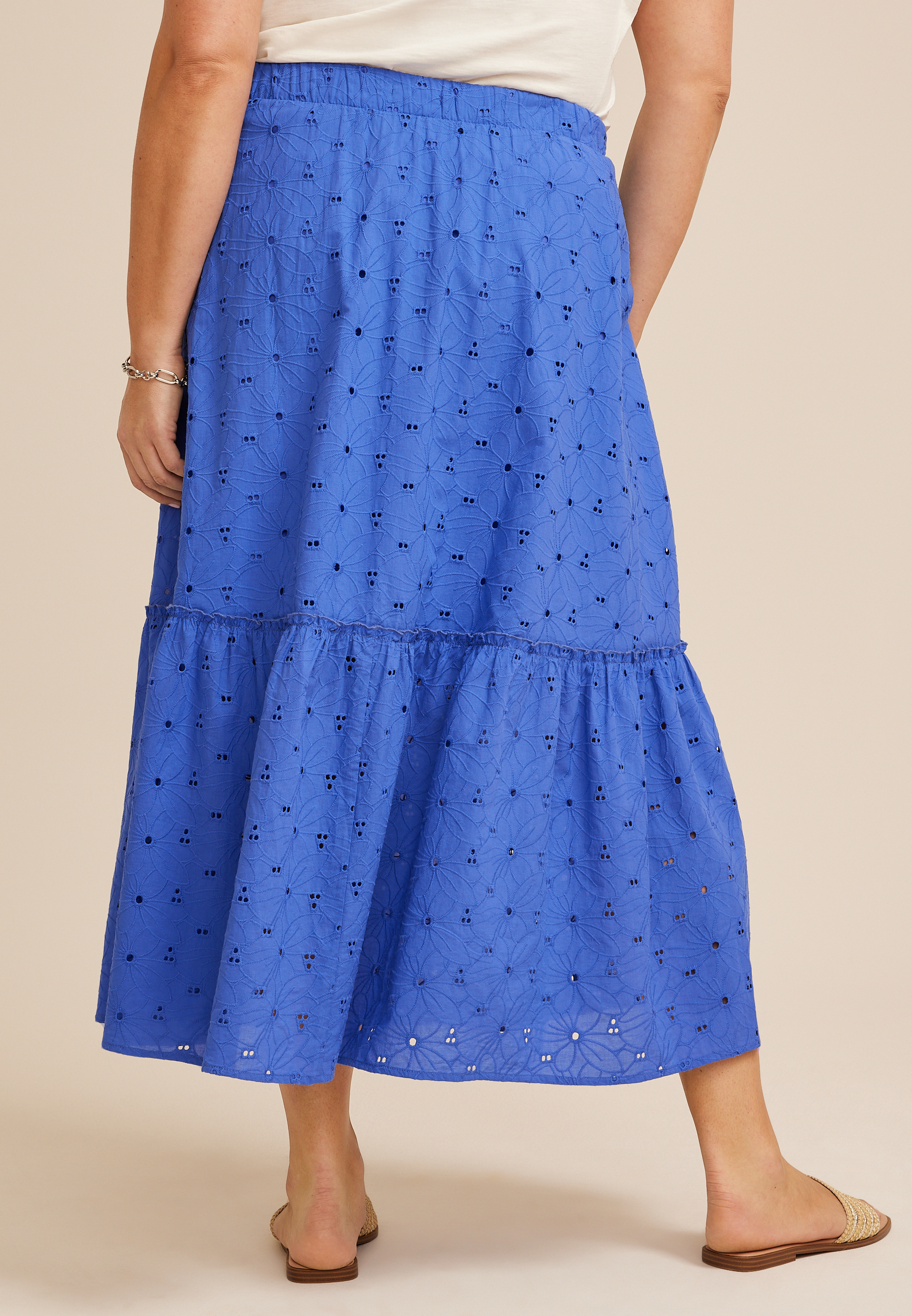 Plus Size High Rise Eyelet Maxi Skirt, C8814, large