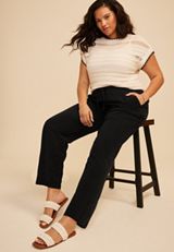 Plus Size Linen Like High Rise Pull On Wide Leg Pant, C106, small