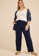 Plus Size Linen Like High Rise Pull On Wide Leg Pant, C1919, small