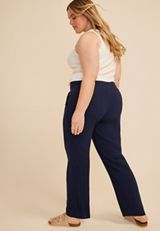Plus Size Linen Like High Rise Pull On Wide Leg Pant, C1919, small