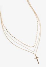 Gold Cross Pendant Layered Necklace, C605, small