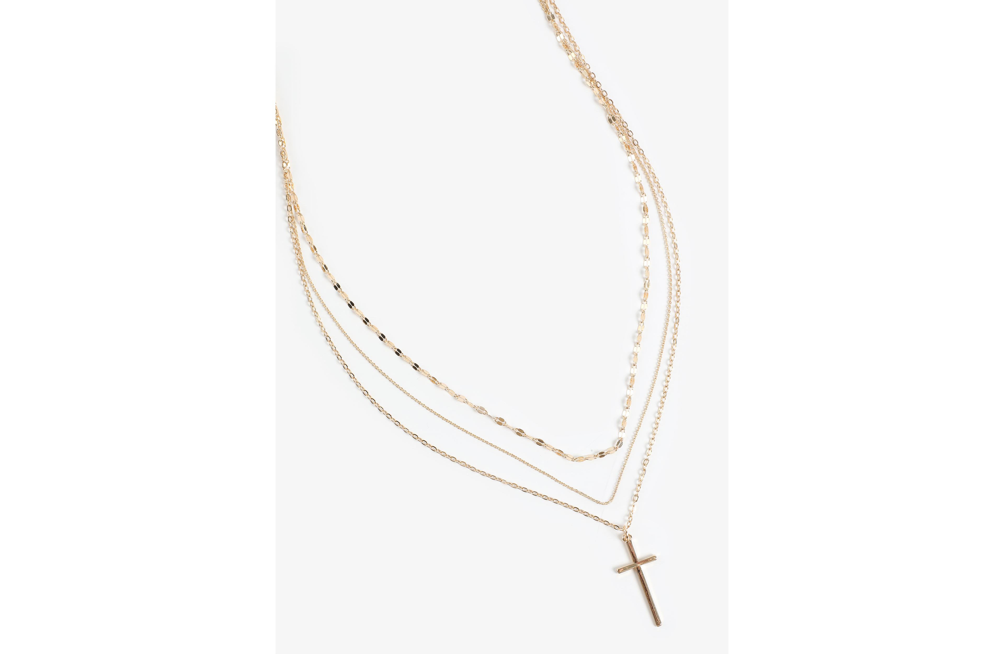 Gold Cross Pendant Layered Necklace