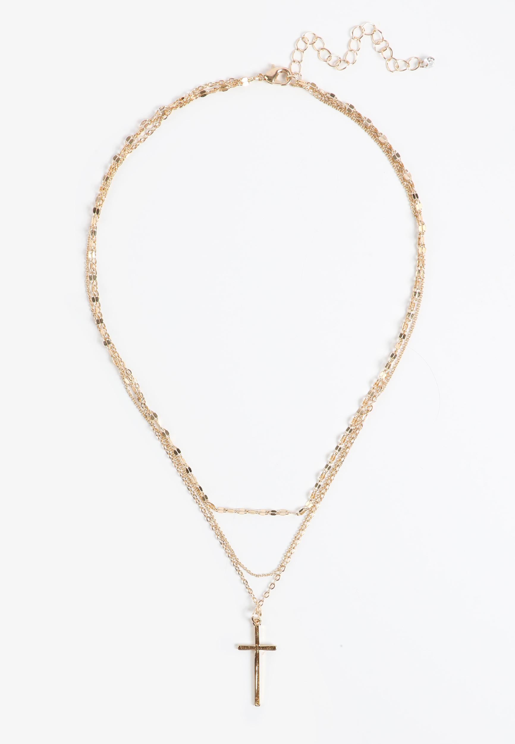 Gold Cross Pendant Layered Necklace, C605, large