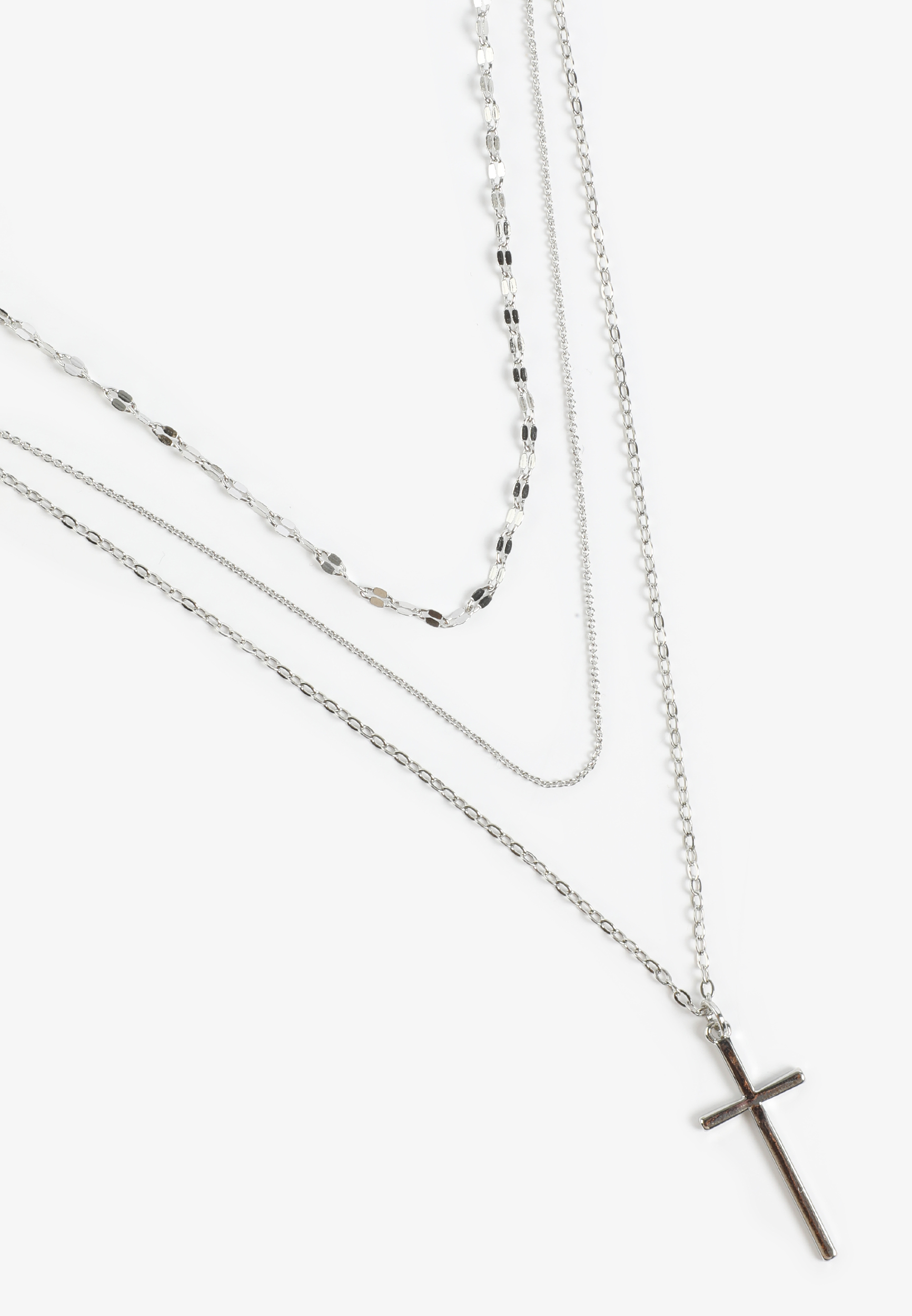 Silver Cross Pendant Layered Necklace