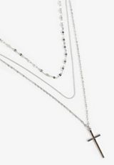 Silver Cross Pendant Layered Necklace, C431, small
